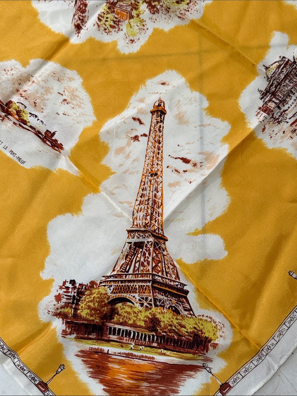 Parisian Paris France Landmark Scarf Mustard Yellow VINTAGE Excellent Unique